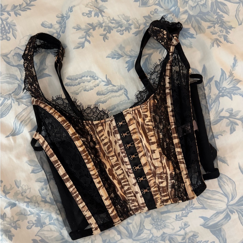 Chic Black and Tan Lace Corset Top